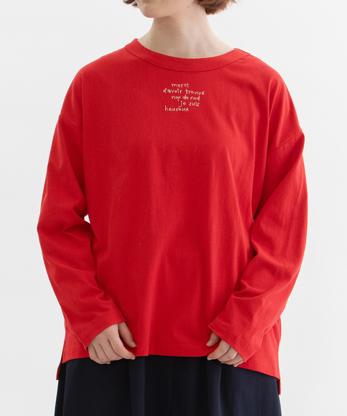 nop de nod(ノップドゥノッド)の「USコットン書き文字ロゴ刺繍ロンT(Tシャツ/カットソー・レディース・オフホワイト/レッド/ブラック・M)」の1枚目の写真