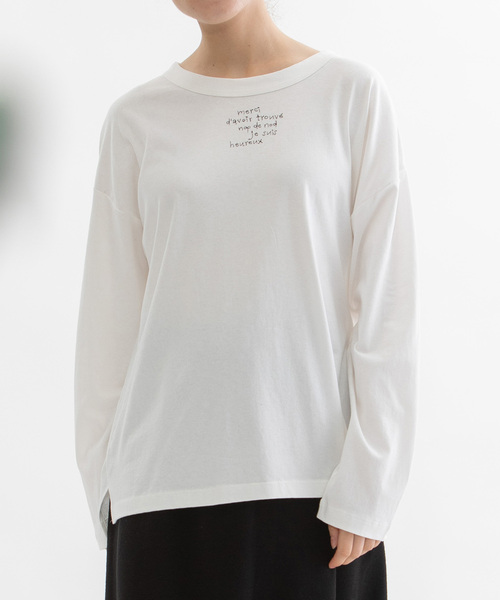 nop de nod(ノップドゥノッド)の「USコットン書き文字ロゴ刺繍ロンT(Tシャツ/カットソー・レディース・オフホワイト/レッド/ブラック・M)」の2枚目の写真