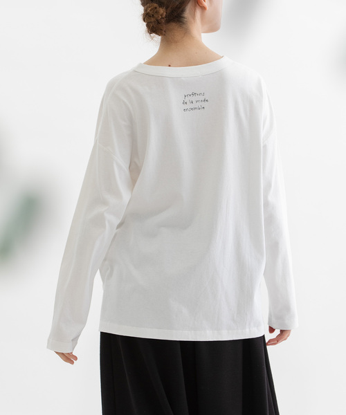 nop de nod(ノップドゥノッド)の「USコットン書き文字ロゴ刺繍ロンT(Tシャツ/カットソー・レディース・オフホワイト/レッド/ブラック・M)」の4枚目の写真