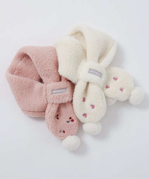 apres les cours（アプレレクール）の「ハート・さくらんぼボアマフラー（マフラー・キッズ・アイボリー/ピンク・140/120）」の4枚目の写真