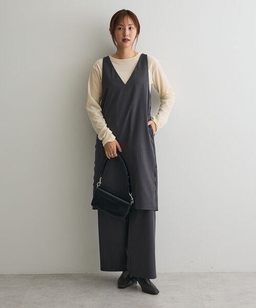 CRAFT STANDARD BOUTIQUE(クラフトスタンダードブティック)の「レース付きピンストライプジャンパースカート(ジャンパースカート・レディース・ブラウン系その他4/グレー系その他2・FREE)」の8枚目の写真