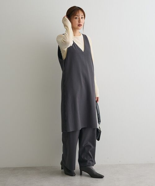CRAFT STANDARD BOUTIQUE(クラフトスタンダードブティック)の「レース付きピンストライプジャンパースカート(ジャンパースカート・レディース・ブラウン系その他4/グレー系その他2・FREE)」の10枚目の写真