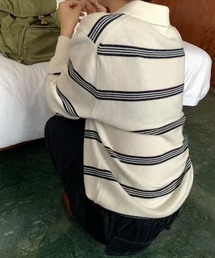 ボーダーニットポロシャツ