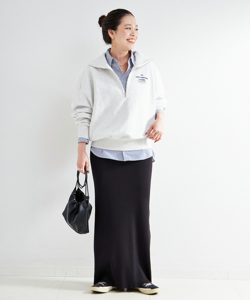 B.C STOCK（ベーセーストック）の「ウォッシャブル / ハーフジップテリービッグドルマンプルオーバー（スウェット・レディース・カーキ/チャコールグレー/ネイビー・FREE）」の4枚目の写真