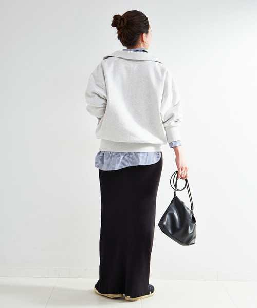 B.C STOCK（ベーセーストック）の「ウォッシャブル / ハーフジップテリービッグドルマンプルオーバー（スウェット・レディース・カーキ/チャコールグレー/ネイビー・FREE）」の6枚目の写真