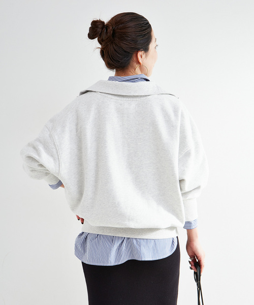 B.C STOCK（ベーセーストック）の「ウォッシャブル / ハーフジップテリービッグドルマンプルオーバー（スウェット・レディース・カーキ/チャコールグレー/ネイビー・FREE）」の9枚目の写真