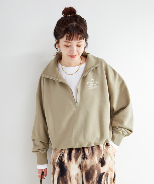 B.C STOCK（ベーセーストック）の「ウォッシャブル / ハーフジップテリービッグドルマンプルオーバー（スウェット・レディース・カーキ/チャコールグレー/ネイビー・FREE）」の13枚目の写真