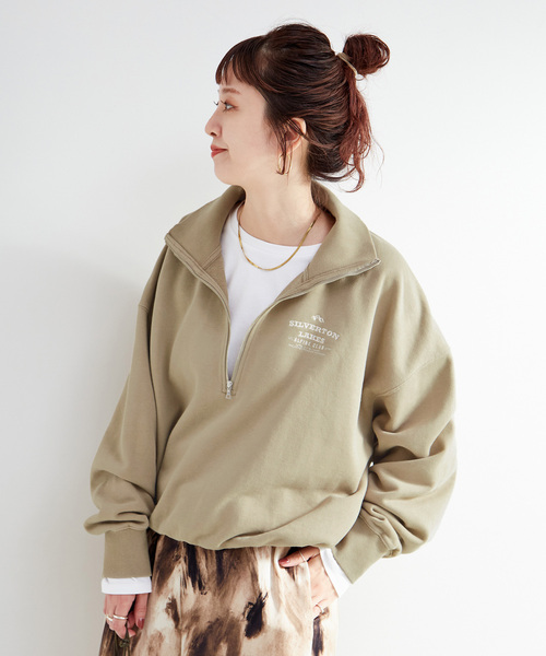 B.C STOCK（ベーセーストック）の「ウォッシャブル / ハーフジップテリービッグドルマンプルオーバー（スウェット・レディース・カーキ/チャコールグレー/ネイビー・FREE）」の14枚目の写真