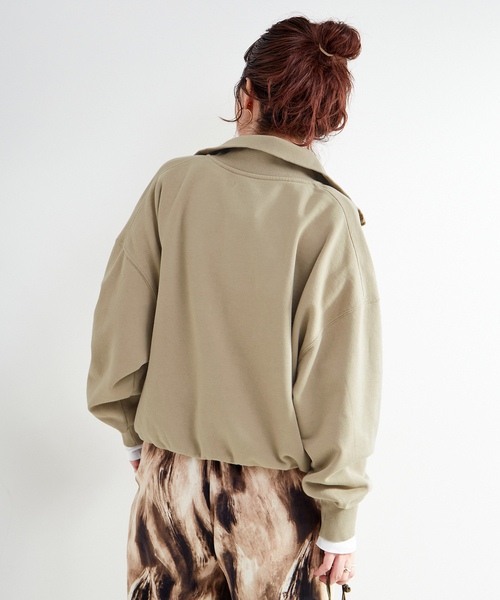 B.C STOCK（ベーセーストック）の「ウォッシャブル / ハーフジップテリービッグドルマンプルオーバー（スウェット・レディース・カーキ/チャコールグレー/ネイビー・FREE）」の16枚目の写真