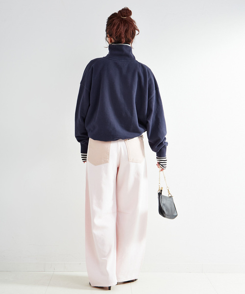 B.C STOCK（ベーセーストック）の「ウォッシャブル / ハーフジップテリービッグドルマンプルオーバー（スウェット・レディース・カーキ/チャコールグレー/ネイビー・FREE）」の19枚目の写真