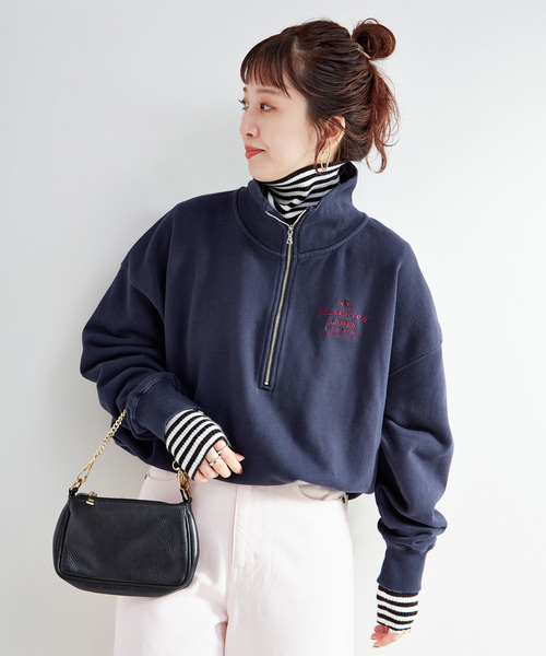 B.C STOCK（ベーセーストック）の「ウォッシャブル / ハーフジップテリービッグドルマンプルオーバー（スウェット・レディース・カーキ/チャコールグレー/ネイビー・FREE）」の20枚目の写真