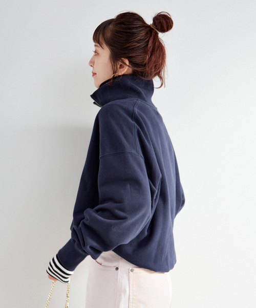 B.C STOCK（ベーセーストック）の「ウォッシャブル / ハーフジップテリービッグドルマンプルオーバー（スウェット・レディース・カーキ/チャコールグレー/ネイビー・FREE）」の21枚目の写真