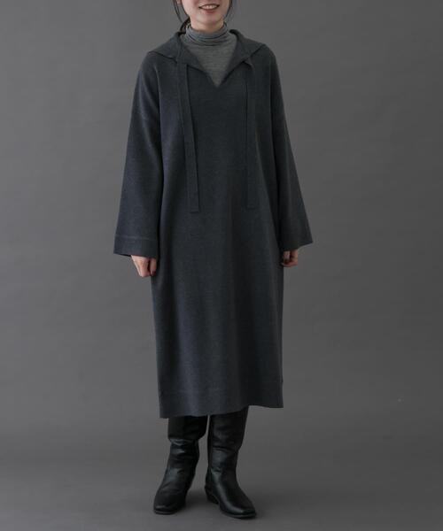 FORK&SPOON(フォークアンドスプーン)の「FORK&SPOON セーラーカラーニットワンピース(ワンピース・レディース・チャコールグレー/ネイビー・1)」の5枚目の写真