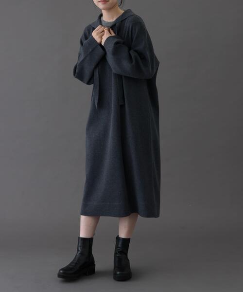 FORK&SPOON(フォークアンドスプーン)の「FORK&SPOON セーラーカラーニットワンピース(ワンピース・レディース・チャコールグレー/ネイビー・1)」の7枚目の写真