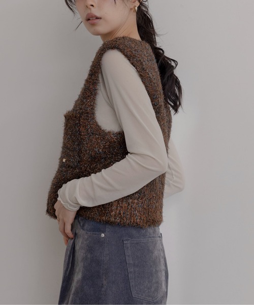 Eimee Law（エイミーロウ）の「キラキラニットショートベスト（ベスト・レディース・ブラック/ブラウン/ピンク・FREE）」の9枚目の写真