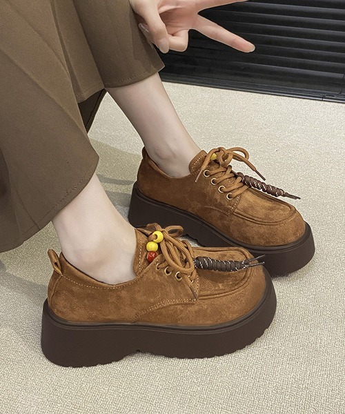 Miniministore(ミニミニストア)の「厚底ローファー レースアップ 韓国風靴(ローファー・レディース・キャメル/ブラウン・22.5cm/23.0cm/23.5cm/24.0cm/24.5cm/25.0cm)」の1枚目の写真