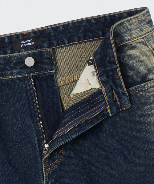 MUSINSA STANDARD（ムシンサスタンダード）の「サイドブラシロングバミューダデニムパンツ[イエローダークブルー]（デニムパンツ・メンズ・その他・38/36/34/32/30/31/33/26/27/28/29）」の3枚目の写真