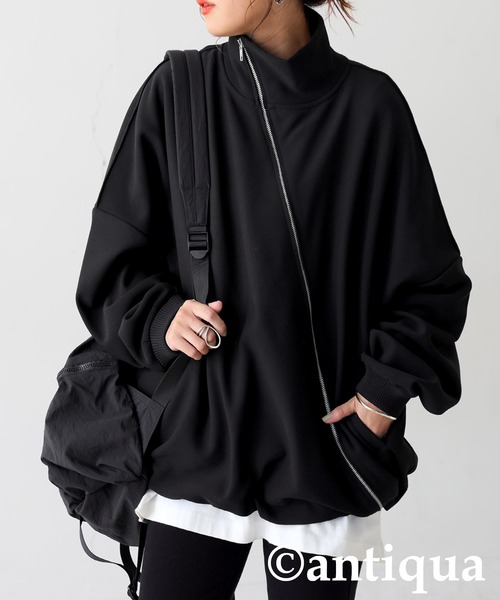 gadid anonim ブルゾン 斜めZIP 裏起毛 ジョーゼットジャケット（ブルゾン）｜antiqua