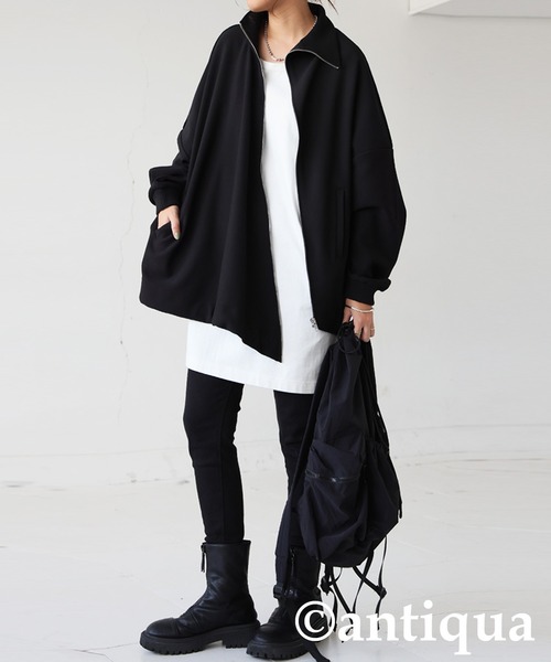 ジャケット・アウター yai 斜めZIP 裏起毛 ジョーゼットジャケット（ブルゾン）｜antiqua