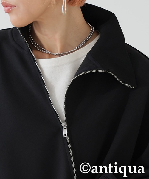 斜めZIP 裏起毛 ジョーゼットジャケット（ブルゾン）｜antiqua