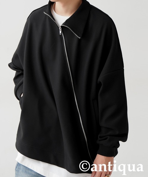 斜めZIP 裏起毛 ジョーゼットジャケット（ブルゾン）｜antiqua