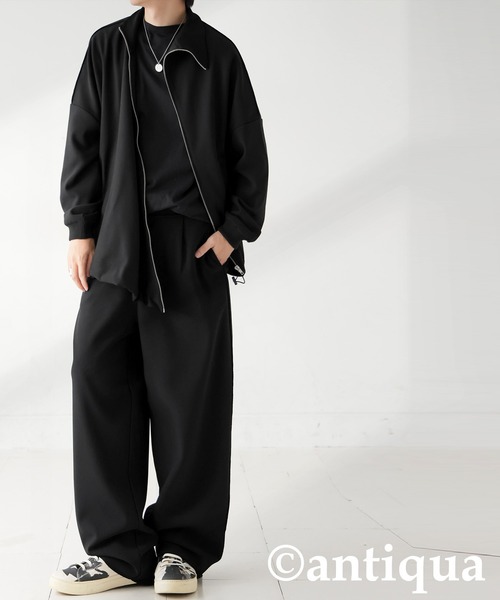 斜めZIP 裏起毛 ジョーゼットジャケット（ブルゾン）｜antiqua