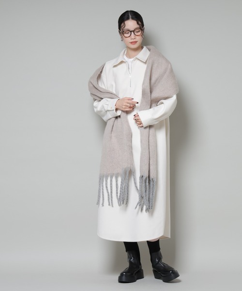 NANO universe（ナノユニバース）の「ソフトメルトンジャージーハーフジップワンピース（ワンピース・レディース・ベージュ系その他/キャメル/チャコール・FREE）」の3枚目の写真