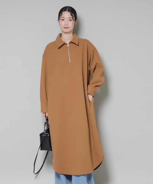 NANO universe（ナノユニバース）の「ソフトメルトンジャージーハーフジップワンピース（ワンピース・レディース・ベージュ系その他/キャメル/チャコール・FREE）」の6枚目の写真