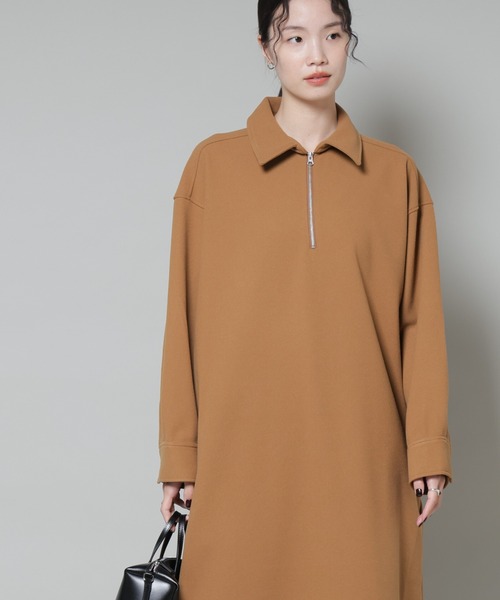 NANO universe（ナノユニバース）の「ソフトメルトンジャージーハーフジップワンピース（ワンピース・レディース・ベージュ系その他/キャメル/チャコール・FREE）」の4枚目の写真