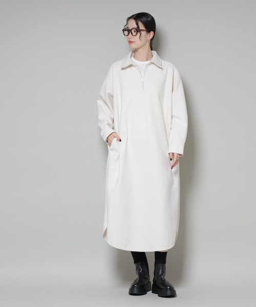 NANO universe（ナノユニバース）の「ソフトメルトンジャージーハーフジップワンピース（ワンピース・レディース・ベージュ系その他/キャメル/チャコール・FREE）」の14枚目の写真