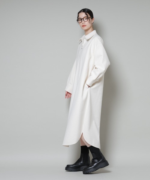 NANO universe（ナノユニバース）の「ソフトメルトンジャージーハーフジップワンピース（ワンピース・レディース・ベージュ系その他/キャメル/チャコール・FREE）」の15枚目の写真