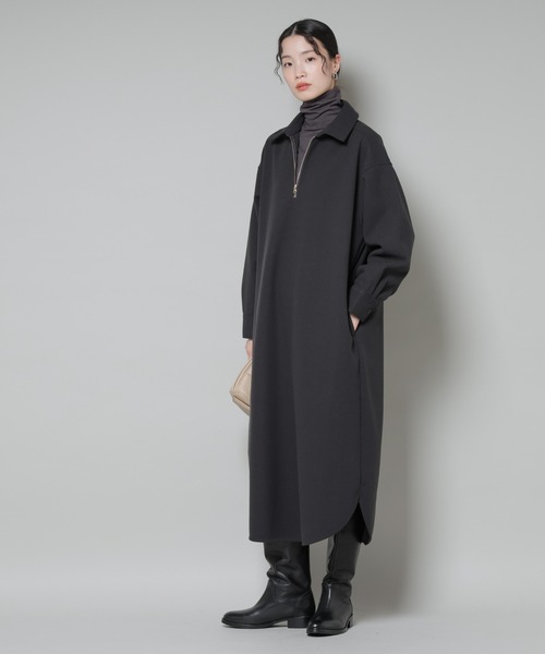 NANO universe（ナノユニバース）の「ソフトメルトンジャージーハーフジップワンピース（ワンピース・レディース・ベージュ系その他/キャメル/チャコール・FREE）」の18枚目の写真