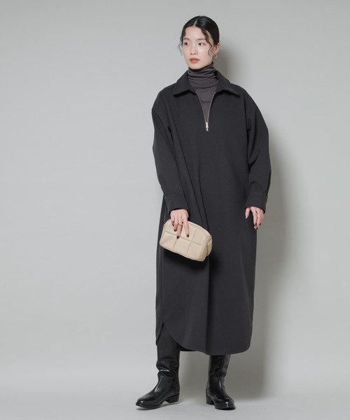 NANO universe（ナノユニバース）の「ソフトメルトンジャージーハーフジップワンピース（ワンピース・レディース・ベージュ系その他/キャメル/チャコール・FREE）」の19枚目の写真