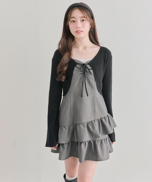 OLIVE des OLIVE（オリーブデオリーブ）の「ニットボレロセットワンピ（ワンピース・レディース・チャコールグレー/ブラウン/ブラック・FREE）」の4枚目の写真