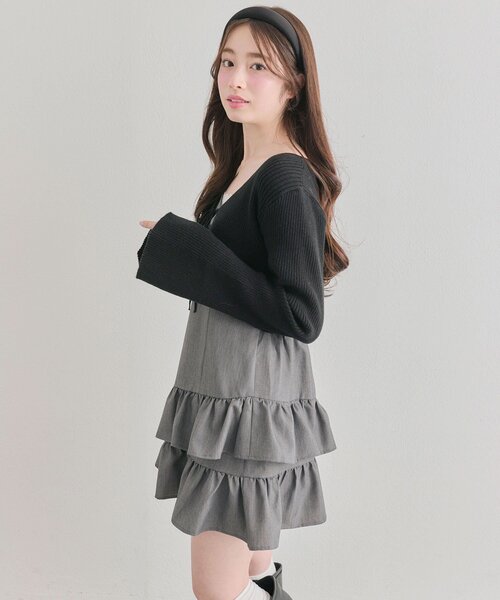 OLIVE des OLIVE（オリーブデオリーブ）の「ニットボレロセットワンピ（ワンピース・レディース・チャコールグレー/ブラウン/ブラック・FREE）」の6枚目の写真