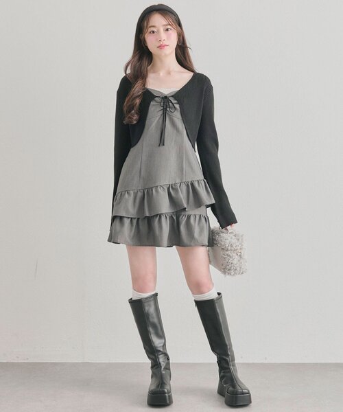 OLIVE des OLIVE（オリーブデオリーブ）の「ニットボレロセットワンピ（ワンピース・レディース・チャコールグレー/ブラウン/ブラック・FREE）」の7枚目の写真