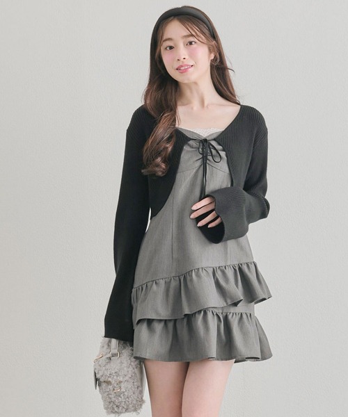 OLIVE des OLIVE（オリーブデオリーブ）の「ニットボレロセットワンピ（ワンピース・レディース・チャコールグレー/ブラウン/ブラック・FREE）」の3枚目の写真