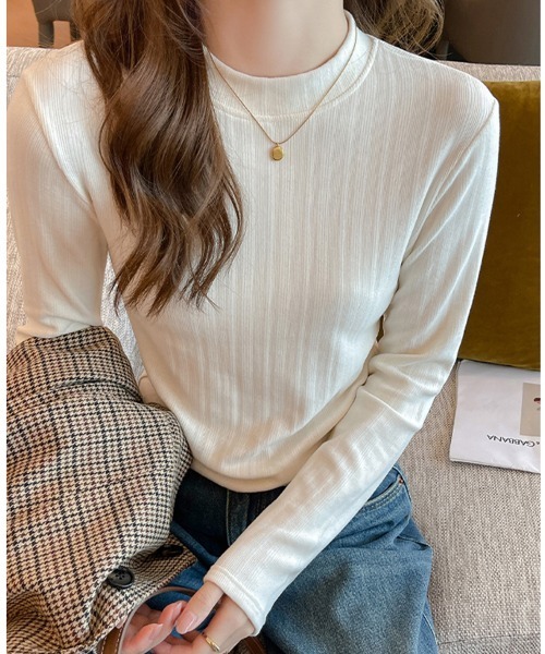 ONEP STAR(ワンピスター)の「リブラウンドネックカットソー(Tシャツ/カットソー・レディース・ブルー/グレー/オフホワイト/ブラック/ライトグリーン/モカ/ベージュ・MEDIUM/LARGE/X-LARGE)」の10枚目の写真