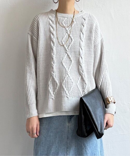 LBC(エルビーシー)の「マットモールケーブルニットプルオーバー(ニット/セーター・レディース・ライトグレー/その他3/イエロー/ブルー・M)」の2枚目の写真