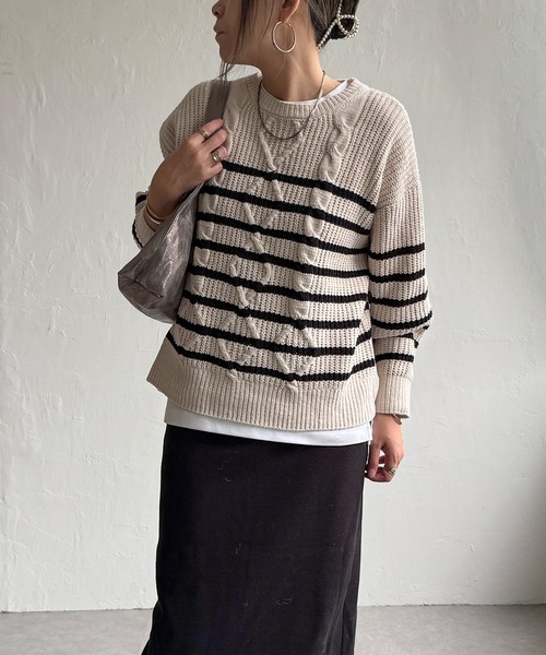 LBC(エルビーシー)の「マットモールケーブルニットプルオーバー(ニット/セーター・レディース・ライトグレー/その他3/イエロー/ブルー・M)」の5枚目の写真