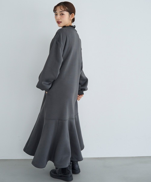 正規品♡ロゴ裏毛ワンピース♡チャコールグレー セール】裏起毛マーメイドワンピース【585132】（ワンピース）｜mil