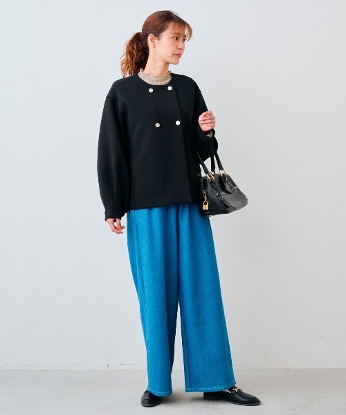 IEDIT(イディット)の「IEDIT ゴールドボタンが華やかな ダンボールカットソージャケット(ノーカラージャケット・レディース・ブラック/カーキ・M/L/LL/3L/S)」の3枚目の写真