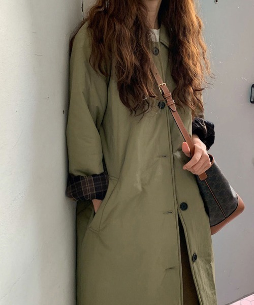 セール】チェック柄裏地付きロングトレンチコート（トレンチコート
