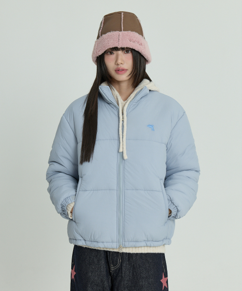 セール】ドルフィン刺繍ショートパディングスカイブルー（ダウン