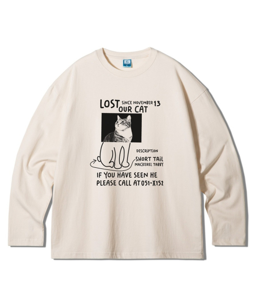 GRANFINNY(グランフィニ)の「ロストキャット オーバーサイズ ロングスリーブ - ナチュラルコットン(Tシャツ/カットソー・レディース・サンドベージュ・MEDIUM/LARGE/X-LARGE)」の1枚目の写真