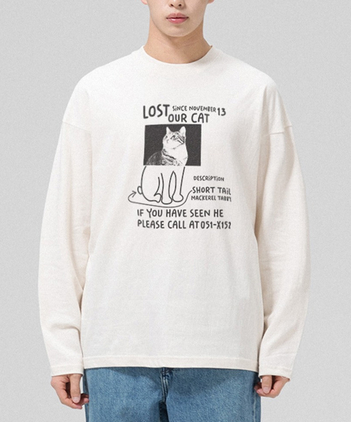 GRANFINNY(グランフィニ)の「ロストキャット オーバーサイズ ロングスリーブ - ナチュラルコットン(Tシャツ/カットソー・レディース・サンドベージュ・MEDIUM/LARGE/X-LARGE)」の3枚目の写真