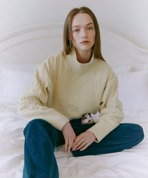 Turtle-Neck Cable Knit Top Butter
