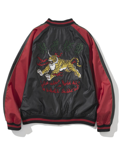 Horned Tiger Satin Blouson Jacket - Black