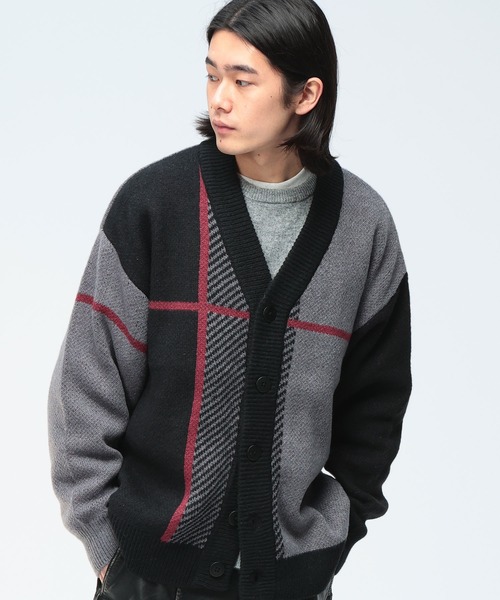 SAKAZEN(サカゼン)の「Cathy's Closet (キャシーズ クロセット) クロスチェック オーバー Vネック カーディガン 42706008(カーディガン/ボレロ・メンズ・ブラック/グレー/ホワイト/ブルー・M/L)」の4枚目の写真