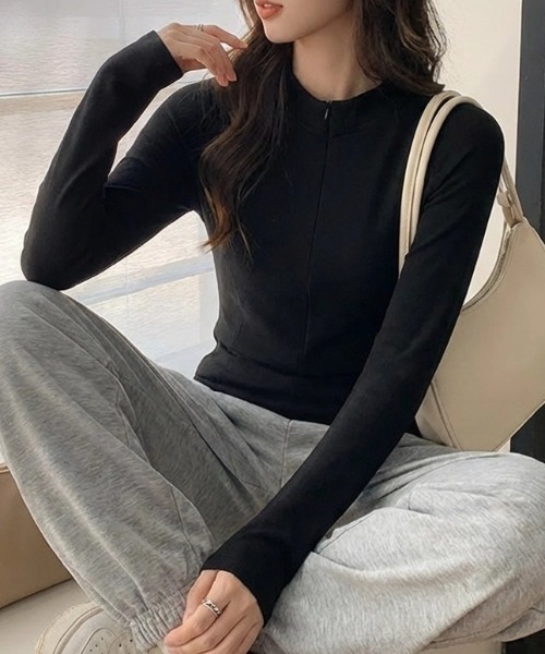 cammie(キャミー)の「ハーフジップトップス(Tシャツ/カットソー・レディース・ダークグレー/アイボリー/ブラック・M/L)」の10枚目の写真